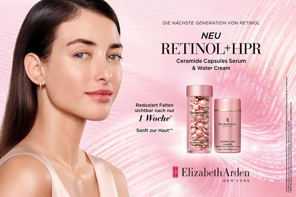 Kampagnenvisual Retinol + HPR Ceramide Serumkapseln von Elizabeth Arden