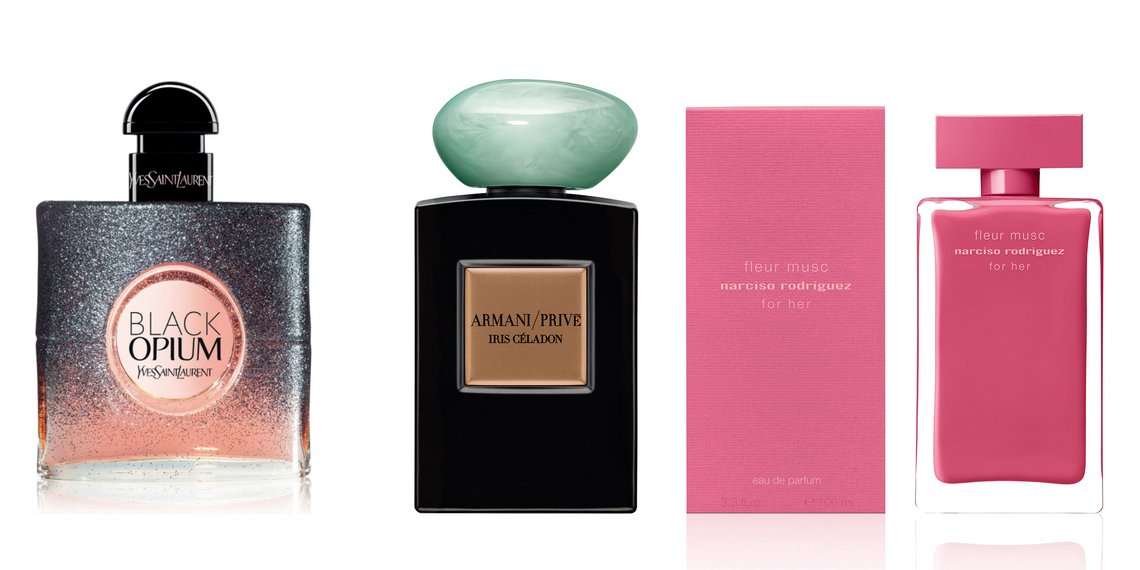 Drei Parfum Flakons Duftklassiker Alternativen, rosa und schwarz