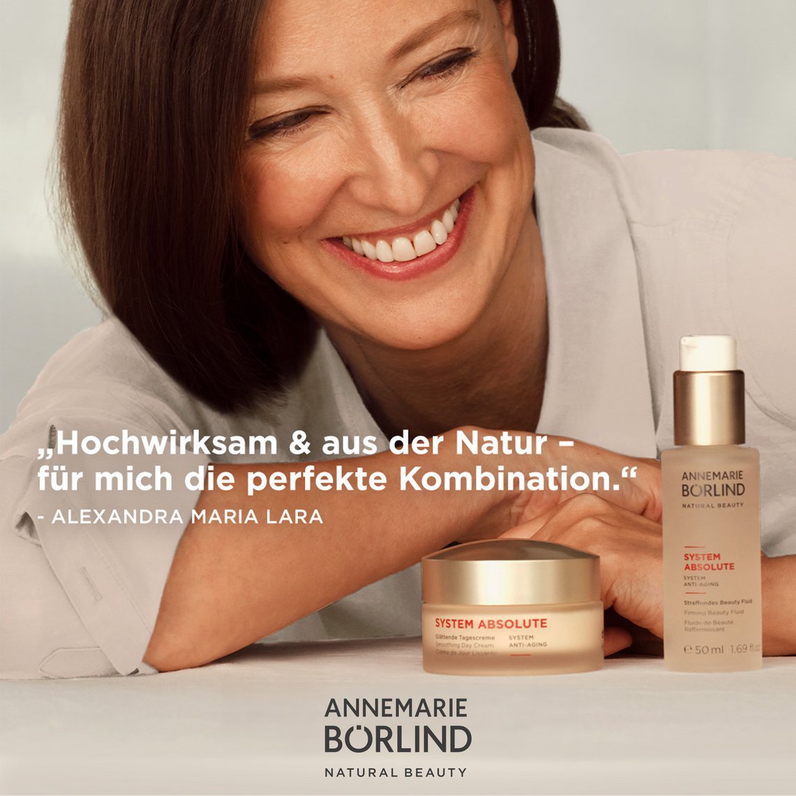 Alexandra Marie Lara mit 2 ANNEMARIE BÖRLIND Produkten