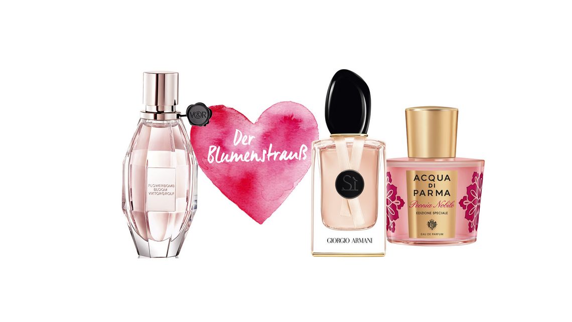 „Peonia Nobile“ von Acqua di Parma & „Si Rose Signature“ von Giorgio Armani & „Flowerbomb Bloom“ von Viktor & Rolf