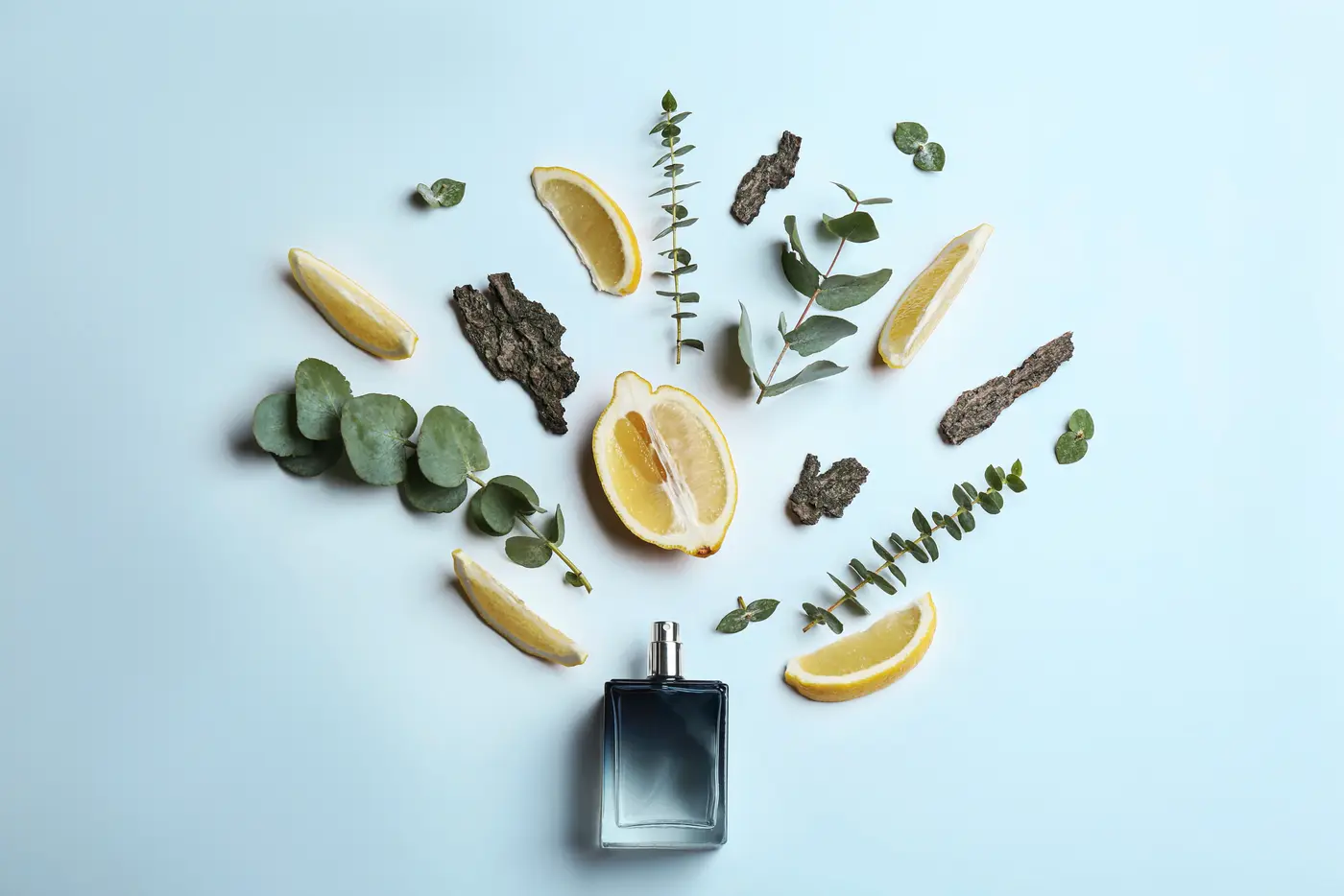 Parfum Flakon mit Duftrichtungen