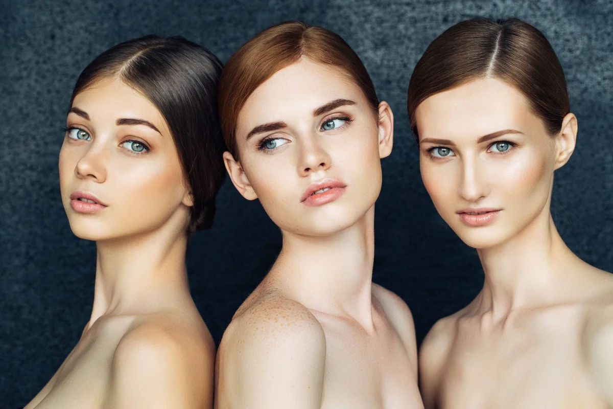 Drei Models mit schön gepflegten Gesichtern