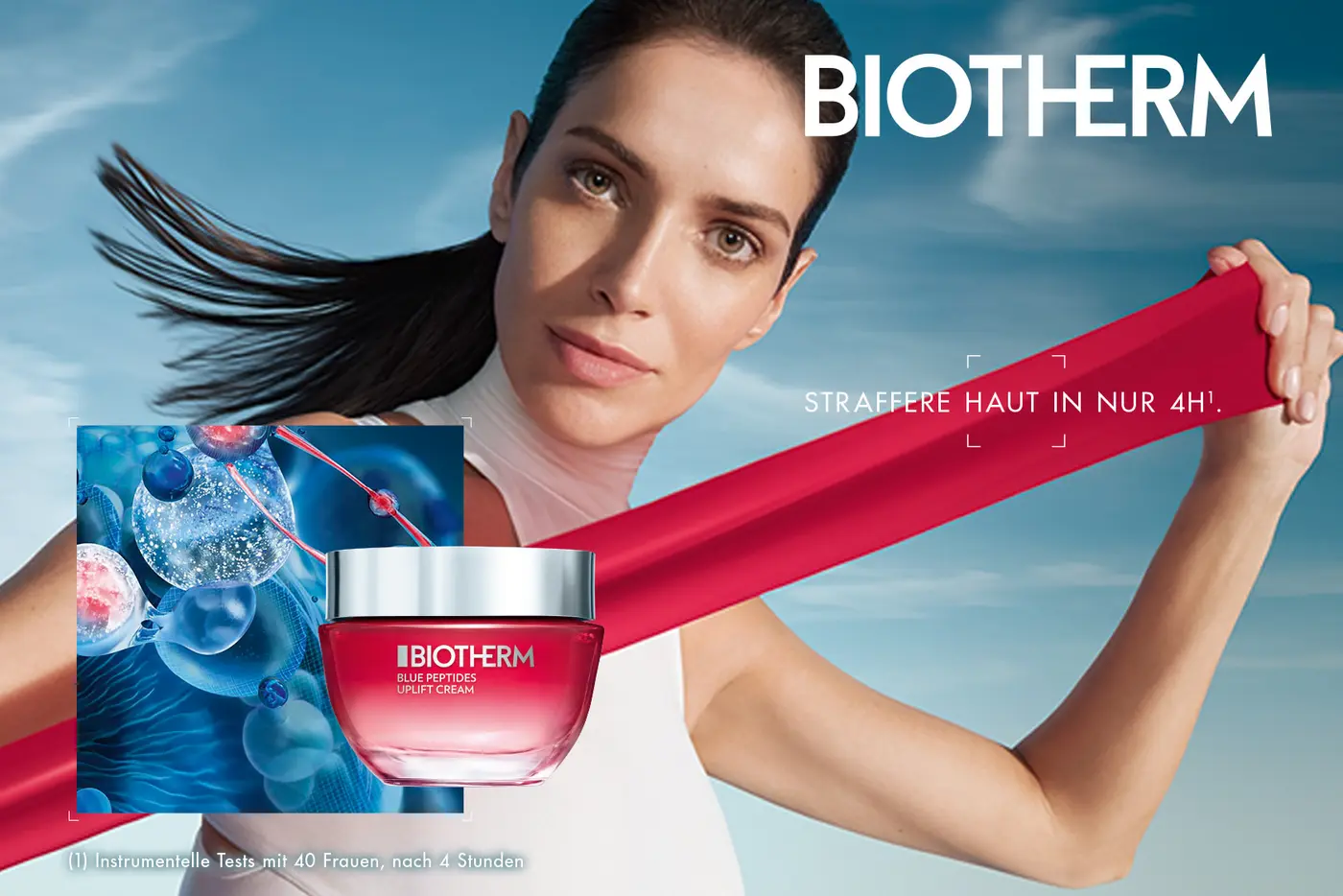 Kampagnenvisual Blue Peptides von BIOTHERM