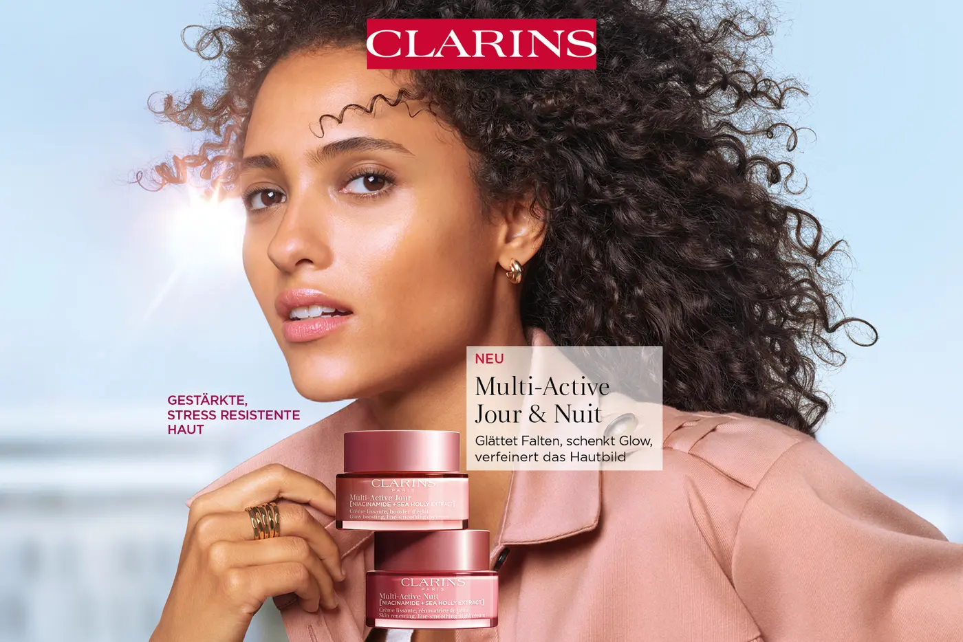 Kampagnenvisual zur Clarins Multi-Active Pflegelinie