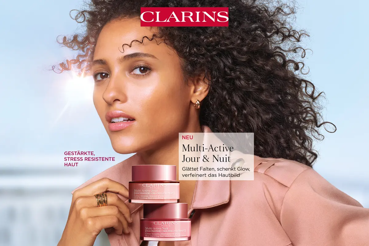 Kampagnenvisual zur Clarins Multi-Active Pflegelinie