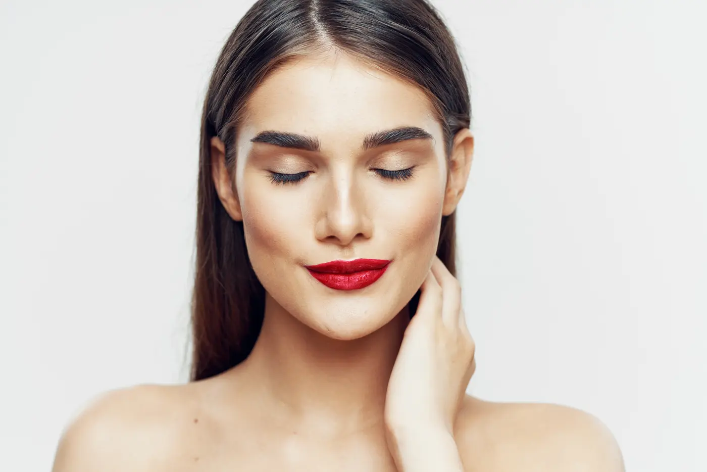 Close Up Woman mit rotem Lippenstift