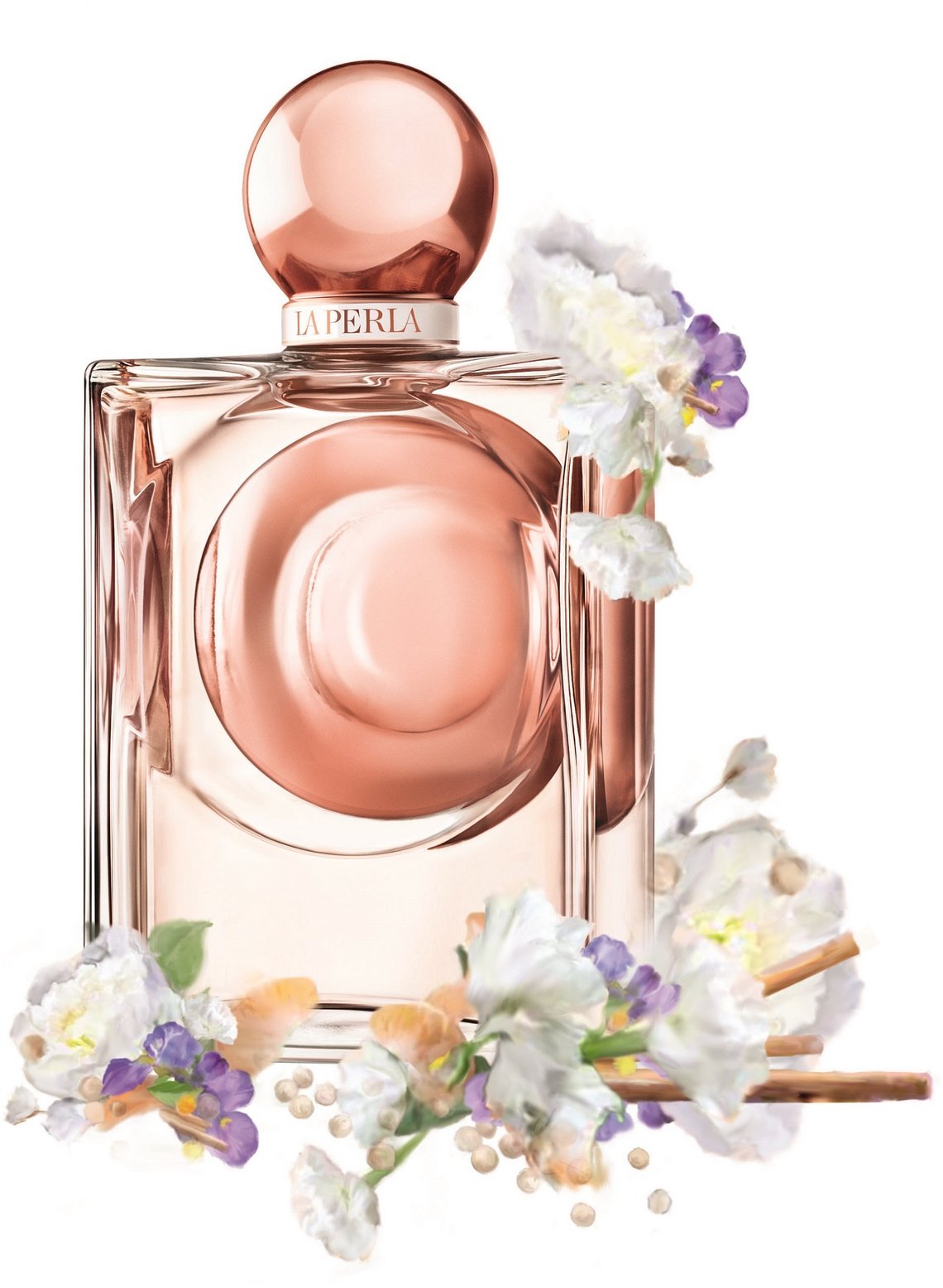 La Perla Parfumflacon mit Blumen dekoriert