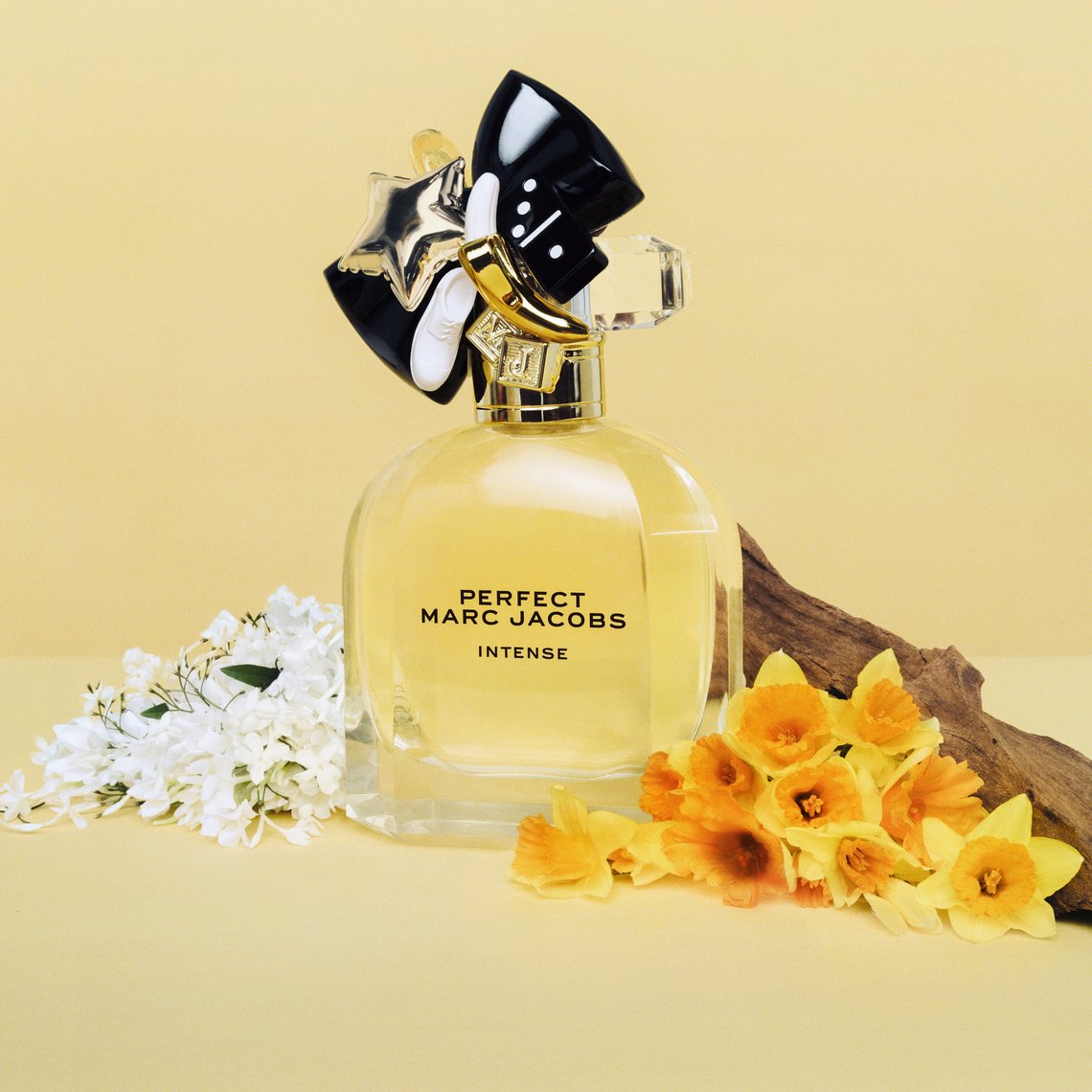 Duftinhaltsstoffe von PERFECT INTENSE neben dem 50ml Flakon von MARC JACOBS