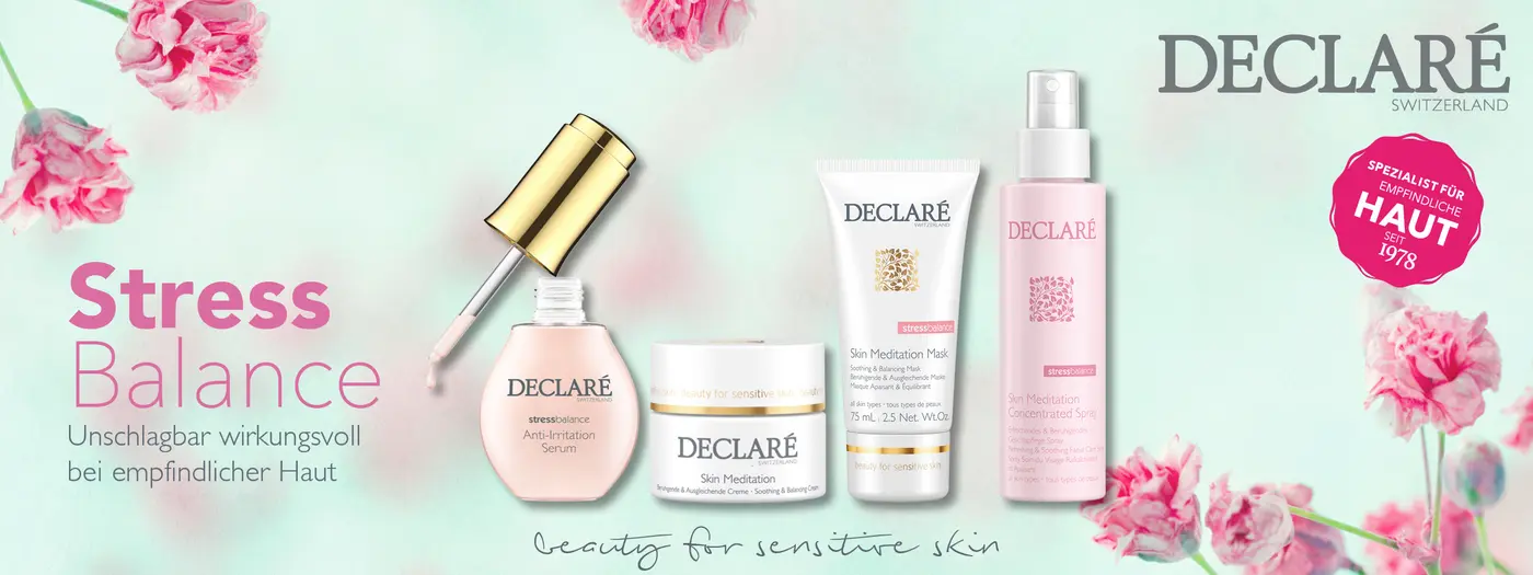 Creme, Serum und Spray neben Schriftzug