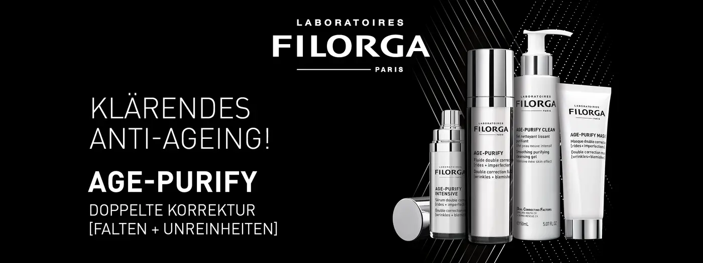 Vier FILORGA AGE-PURIFY Produkte mit doppelter Wirkung