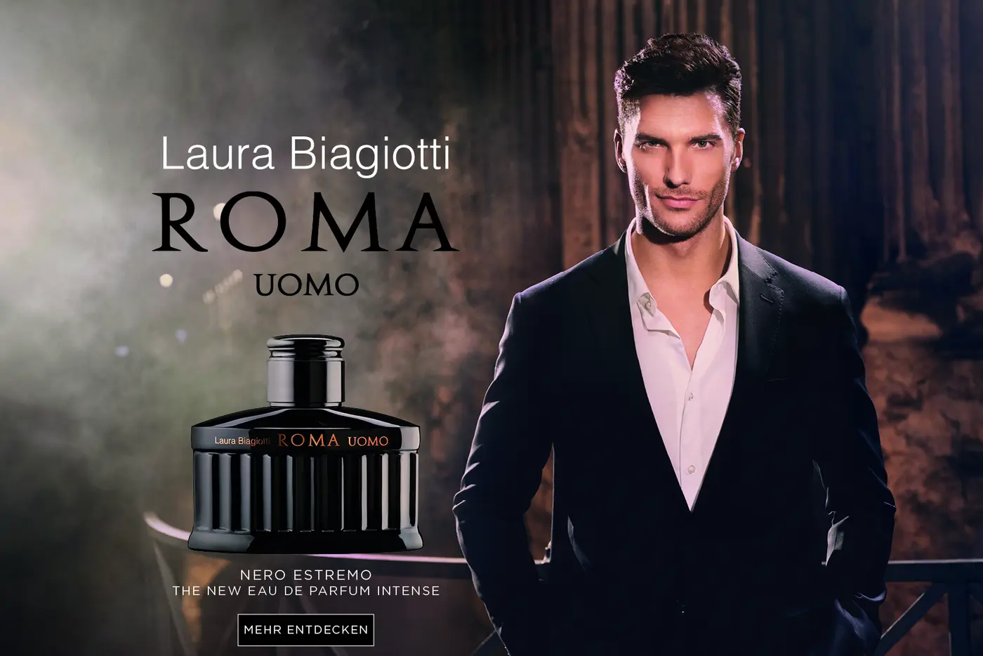 Kampagnenvisual ROMA UOMO NERO ESTREMO von Laura Biagiotti Parfums