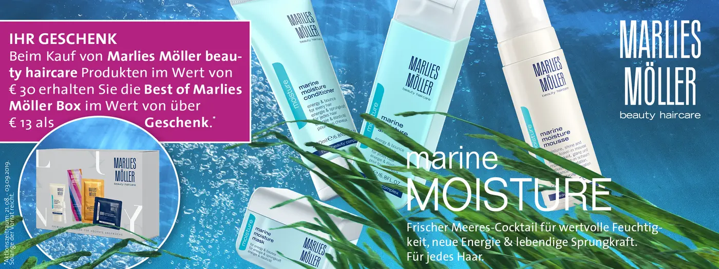 Haarpflegeprodukte vor Meereshintergrund