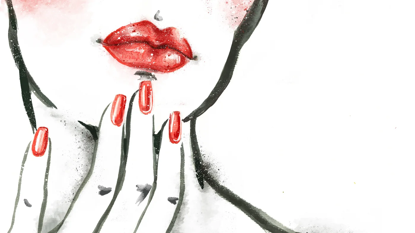 Finger mit roten Nagellack