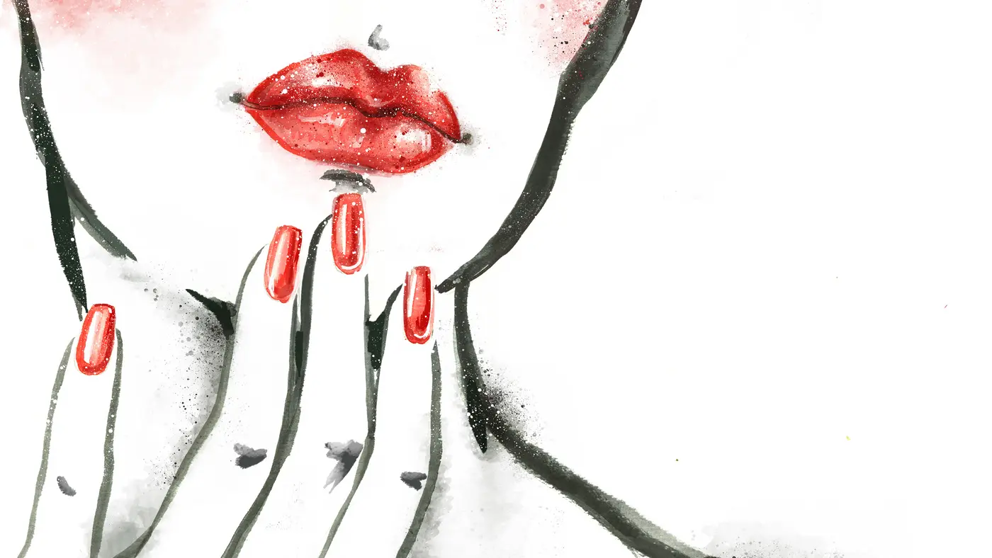Finger mit roten Nagellack