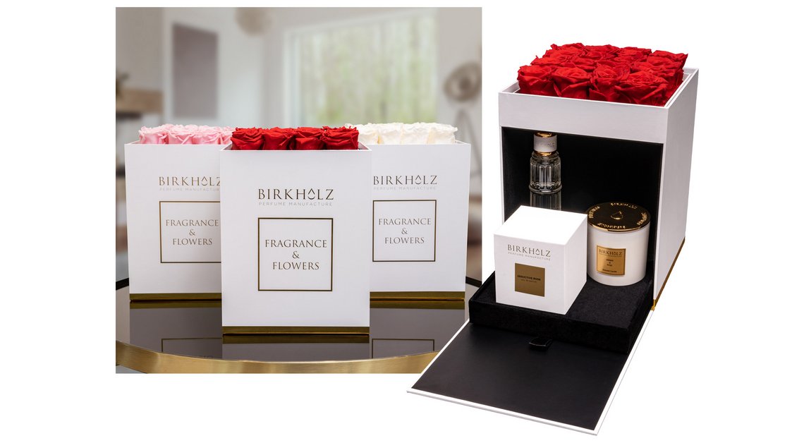 Fragrance & Flowers Boxen von Birkholz Birkholz Fragrance & Flowers Boxen mit pinken, weißen oder roten Infinity Rosen