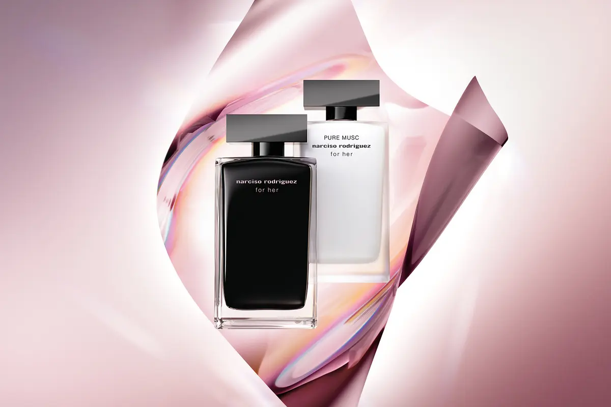 Headergrafik Narciso Rodriguez mit zwei Parfums for Her