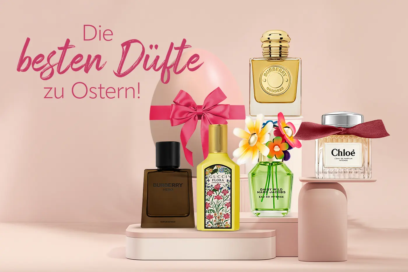 verschiedene Flakos von BURBERRY, GUCCI, CHLOÉ und Marc Jacobs österlich dekoriert