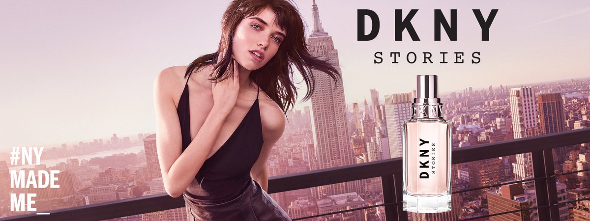 Model und Flakon vor der Skyline New Yorks