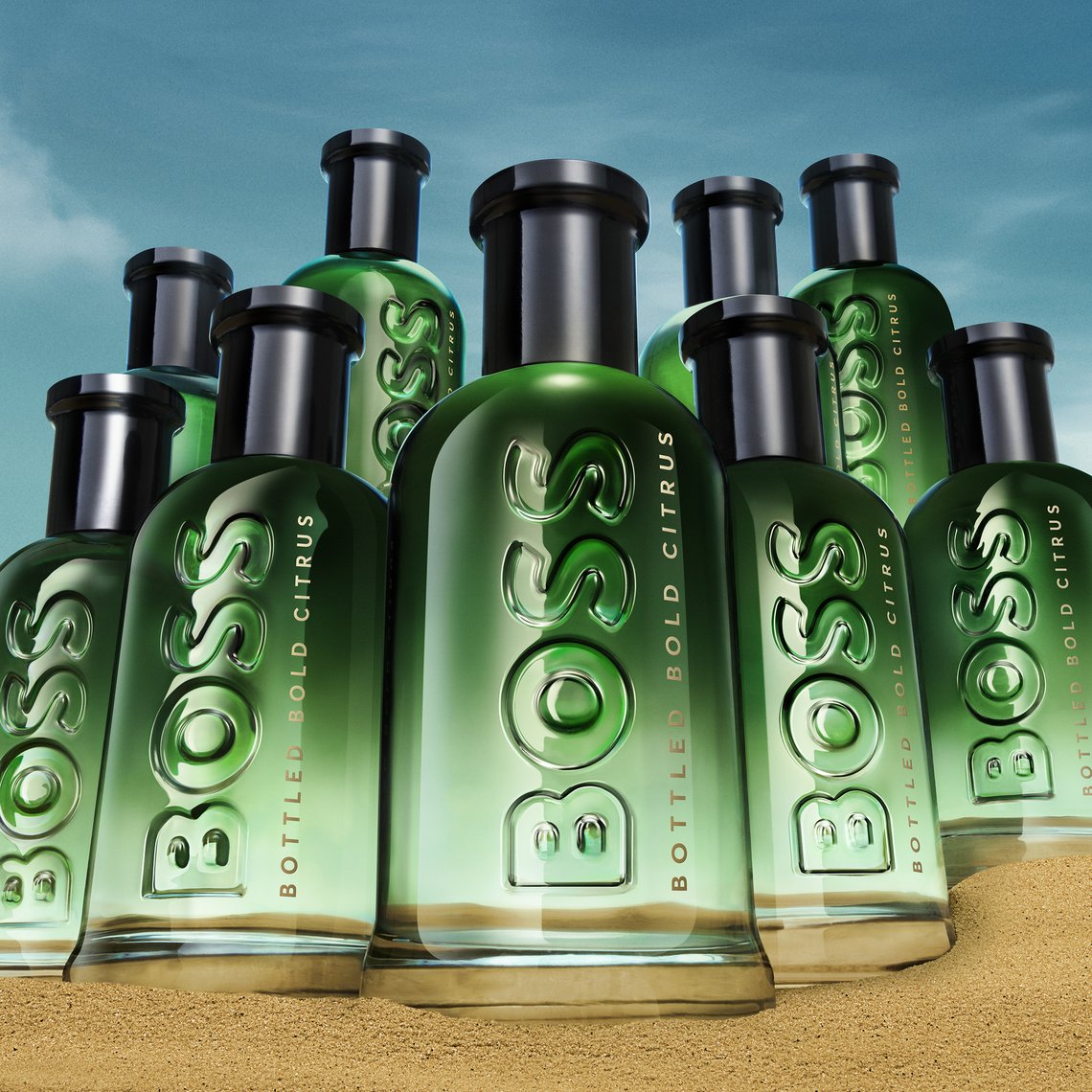 BOSS Bottled Bold Citrus - mehrere Flakons des Parfums nebeneinander