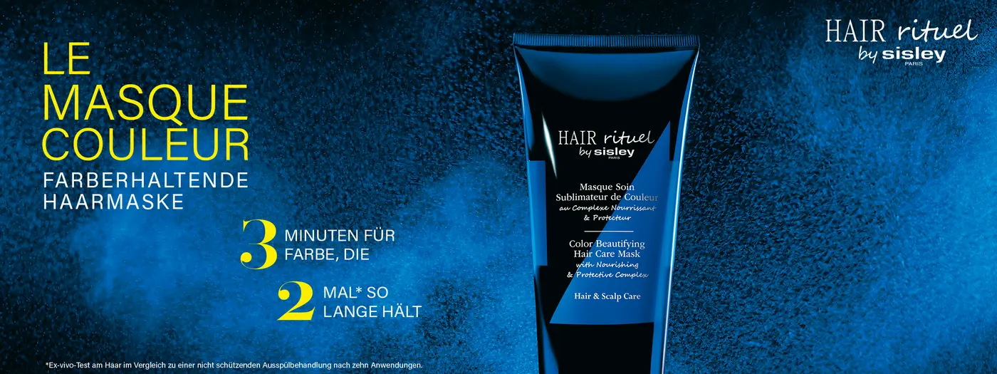 Produktabbildung der neuen Haarmaske von Hair Rituel by Sisley, blauer Hintergrund