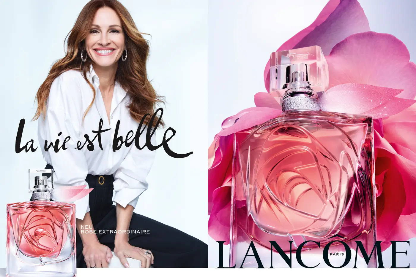 Kampagnenvisual La vie est belle Rose Extraordinaire von Lancôme mit Testimonial Julia Roberts