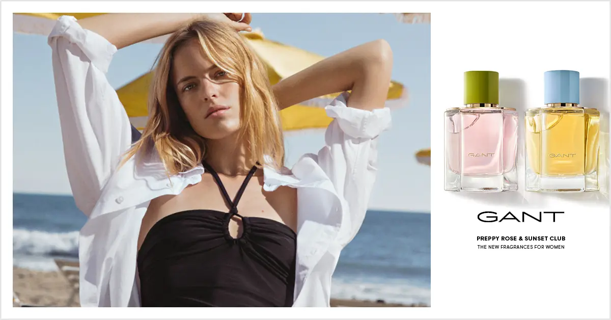 FLAKONS GANT SUNSET CLUB und GANT PREPPY ROSE mit Model