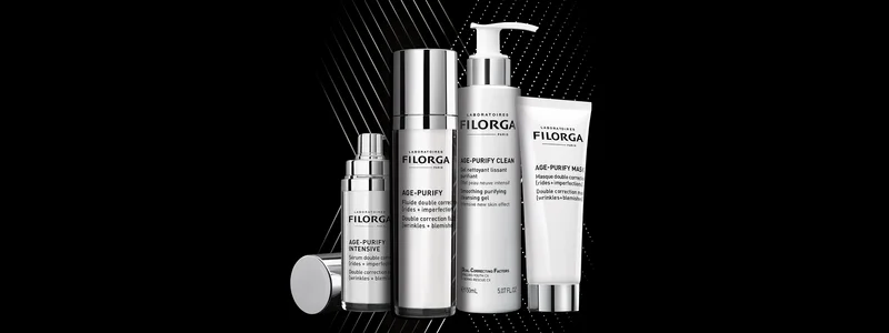 Die vier FILORGA AGE-PURIFY Produkte für eine Pflegeroutine gegen Falten & Hautunreinheiten 