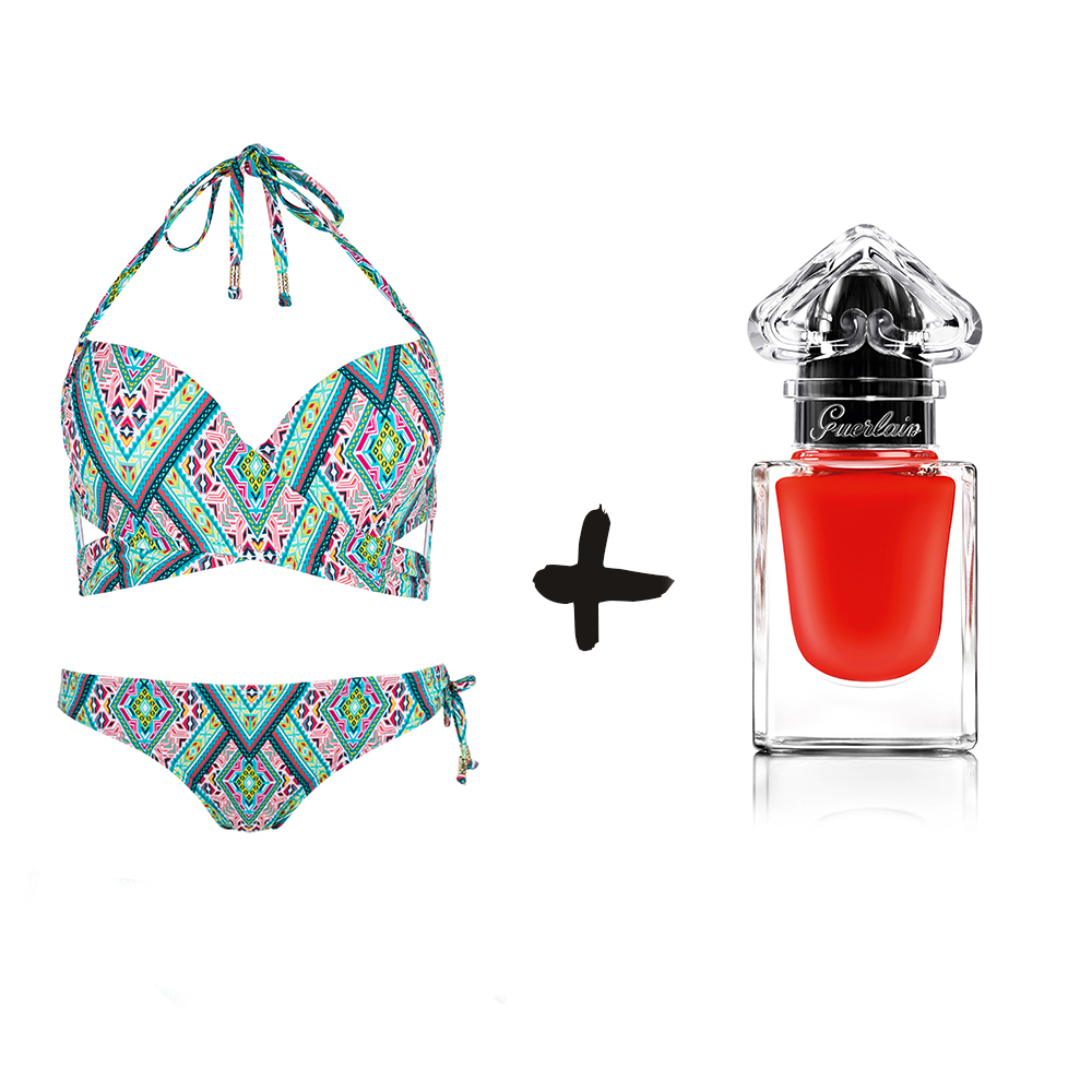 Bikini von S.Oliver und Nagellack „La Petite Robe Noire, Fire Bow“ von Guerlain