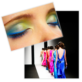 Multi-Color Eye Make-up und Models auf einem Laufsteg