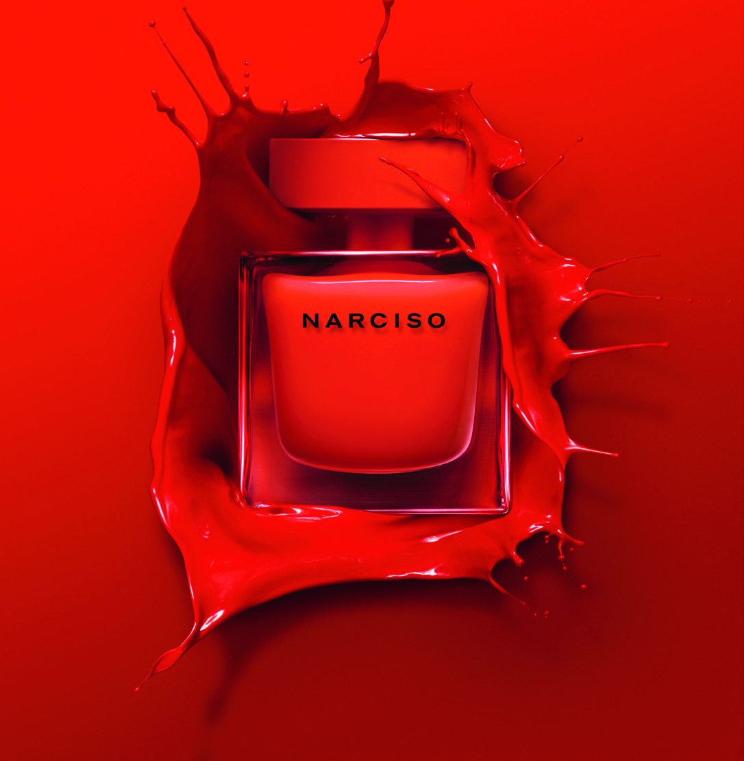 Flakon vor rotem Hintergrund